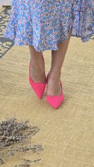 Melinta Yandan Lastikli Sivri Burun Fuşya Topuklu Ayakkabı