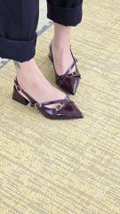 Melinta Bordo Rugan Çapraz Bantlı Tokalı Kadın Blok Topuklu Ayakkabı