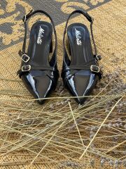 Melinta Siyah Rugan Çapraz Bantlı Tokalı Kadın Blok Topuklu Ayakkabı