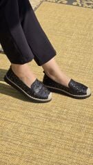 Melinta Siyah Kadın Rahat Taban Çiçek Desenli Günlük Babet Ayakkabı