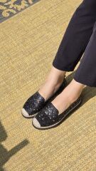 Melinta Siyah Kadın Rahat Taban Çiçek Desenli Günlük Babet Ayakkabı