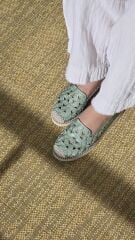 Melinta Yeşil Kadın Rahat Taban Çiçek Desenli Günlük Babet Ayakkabı