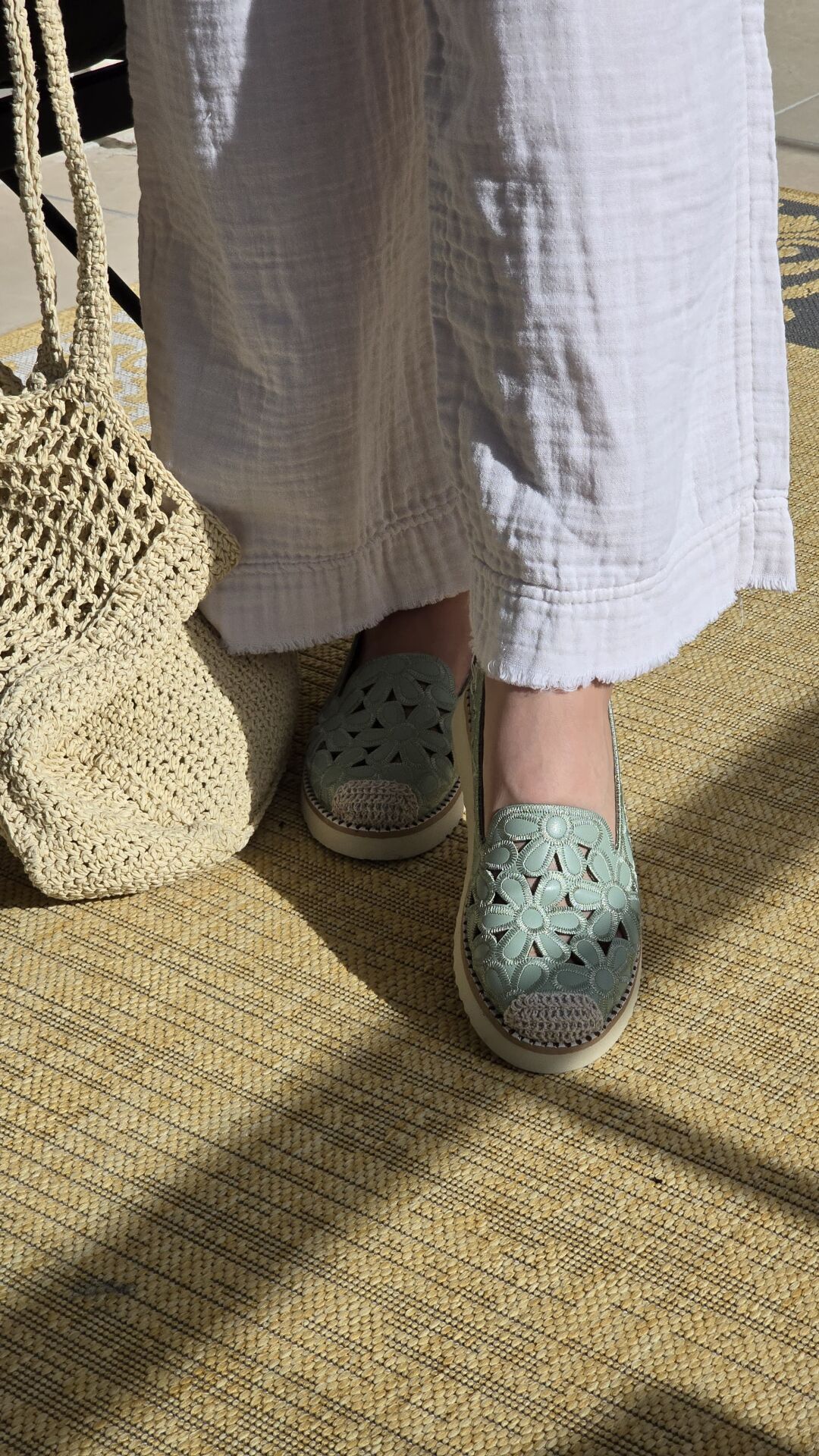 Melinta Yeşil Kadın Rahat Taban Çiçek Desenli Günlük Babet Ayakkabı