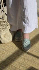 Melinta Yeşil Kadın Rahat Taban Çiçek Desenli Günlük Babet Ayakkabı