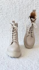 Melinta Fermuarlı Bej Bağcıklı Kadın Bot