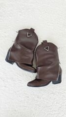 Melinta Kadın Kovboy Silver Çizme Kahverengi Deri M0053