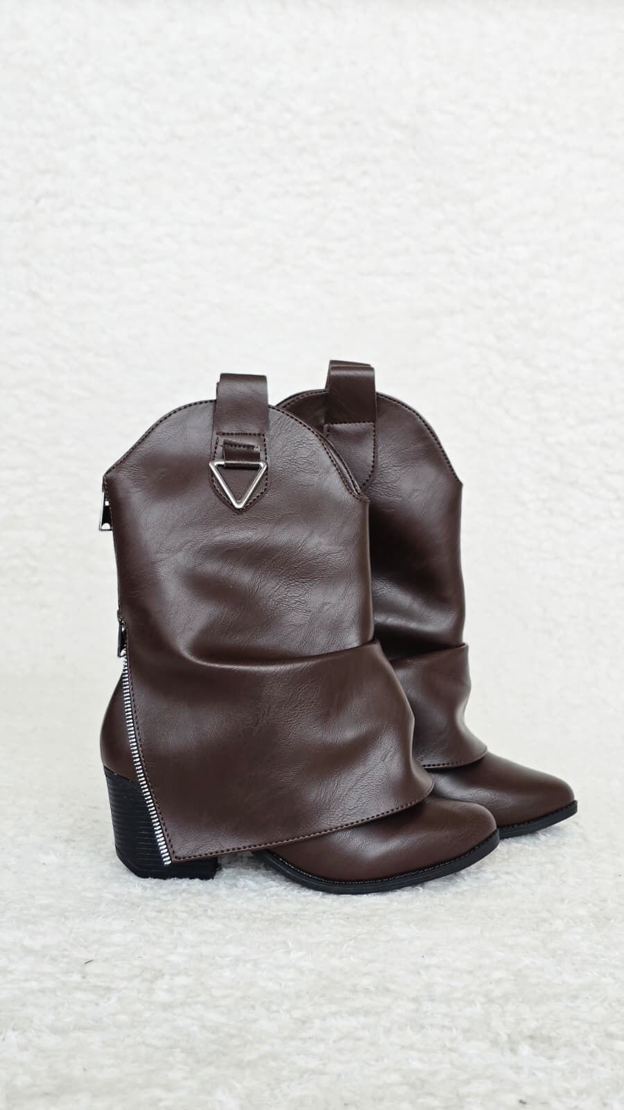 Melinta Kadın Kovboy Silver Çizme Kahverengi Deri M0053