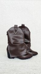 Melinta Kadın Kovboy Silver Çizme Kahverengi Deri M0053