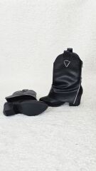 Melinta Kadın Kovboy Silver Çizme Siyah Deri M0053