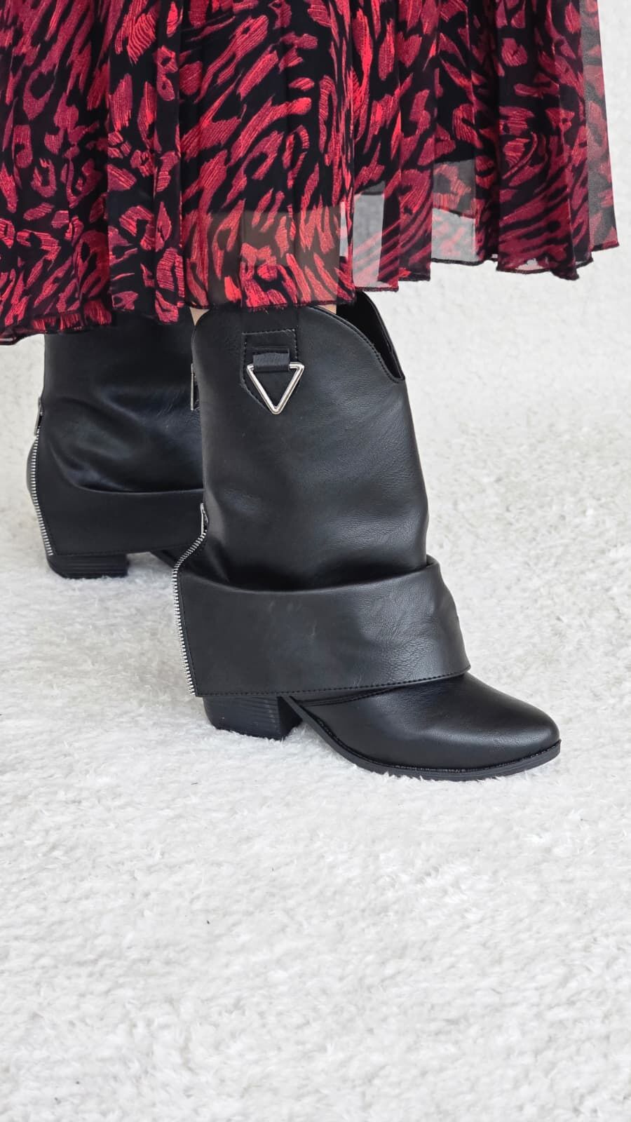 Melinta Kadın Kovboy Silver Çizme Siyah Deri M0053