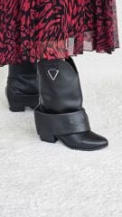 Melinta Kadın Kovboy Silver Çizme Siyah Deri M0053