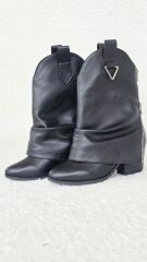 Melinta Kadın Kovboy Silver Çizme Siyah Deri M0053