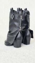 Melinta Kadın Kovboy Silver Çizme Siyah Deri M0053