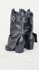 Melinta Kadın Kovboy Silver Çizme Siyah Deri M0053