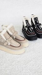 Melinta Kadın Süet Kürklü Dikiş Detaylı Platform Taban Bej Bot