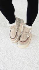 Melinta Kadın Süet Kürklü Dikiş Detaylı Platform Taban Bej Bot