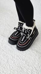 Melinta Kadın Süet Kürklü Dikiş Detaylı Platform Taban Bej Siyah Bot