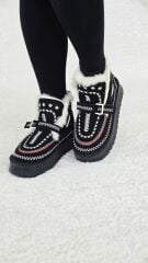 Melinta Kadın Süet Kürklü Dikiş Detaylı Platform Taban Bej Siyah Bot