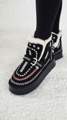 Melinta Kadın Süet Kürklü Dikiş Detaylı Platform Taban Bej Siyah Bot