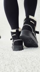 Melinta Kadın Süet Kürklü Dikiş Detaylı Platform Taban Bej Siyah Bot