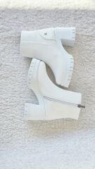 Melinta Kalın Topuklu Kadın Fermuarlı Beyaz Kısa Bot