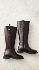 Melinta Fermuarlı Gold Tokalı Kahverengi Çizme