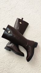 Melinta Fermuarlı Gold Tokalı Kahverengi Çizme