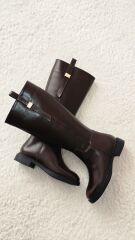 Melinta Fermuarlı Gold Tokalı Kahverengi Çizme