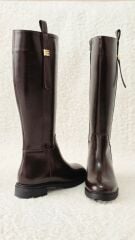 Melinta Fermuarlı Gold Tokalı Kahverengi Çizme