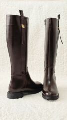 Melinta Fermuarlı Gold Tokalı Kahverengi Çizme