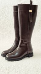 Melinta Fermuarlı Gold Tokalı Kahverengi Çizme