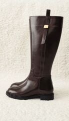 Melinta Fermuarlı Gold Tokalı Kahverengi Çizme