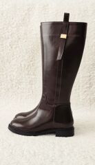 Melinta Fermuarlı Gold Tokalı Kahverengi Çizme