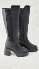 Melinta Kadın Lastikli Siyah Kalın Topuklu Çizme