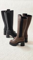 Melinta Kadın Lastikli Siyah Kalın Topuklu Çizme