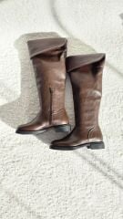 Melinta Kadın Kahve Fermuarlı Katlamalı Diz Üstü Kahve Çizme