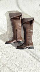 Melinta Kadın Kahve Fermuarlı Katlamalı Diz Üstü Kahve Çizme