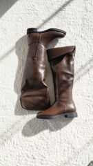 Melinta Kadın Kahve Fermuarlı Katlamalı Diz Üstü Kahve Çizme