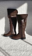 Melinta Kadın Kahve Fermuarlı Katlamalı Diz Üstü Kahve Çizme