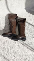 Melinta Kadın Kahve Fermuarlı Katlamalı Diz Üstü Kahve Çizme