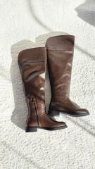 Melinta Kadın Kahve Fermuarlı Katlamalı Diz Üstü Kahve Çizme