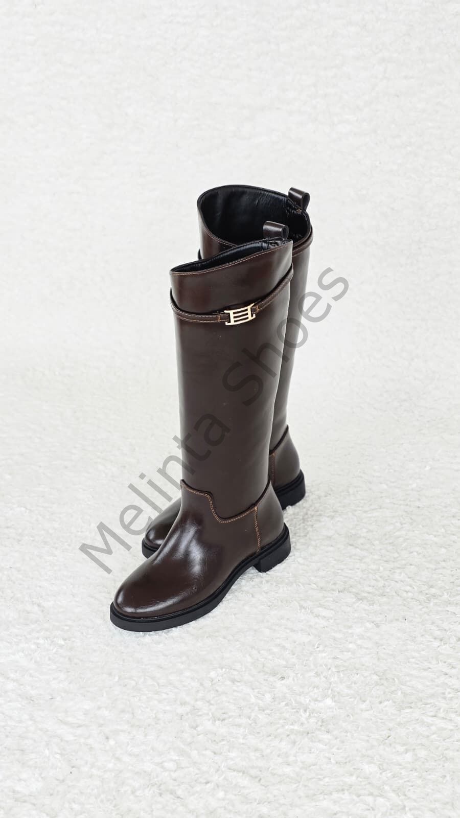 Melinta Tokalı Fermuarsız Kahverengi Binici Çizme