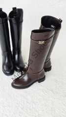 Melinta Tokalı Fermuarsız Siyah Binici Çizme