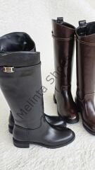 Melinta Tokalı Fermuarsız Siyah Binici Çizme