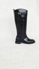 Melinta Tokalı Fermuarsız Siyah Binici Çizme