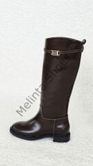 Melinta Tokalı Fermuarsız Siyah Binici Çizme