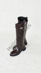 Melinta Tokalı Fermuarsız Siyah Binici Çizme