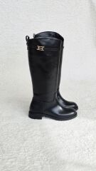 Melinta Tokalı Fermuarsız Siyah Binici Çizme