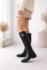 Melinta Tokalı Fermuarsız Siyah Binici Çizme