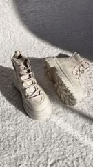 Melinta Kalın Taban Bağcıklı Fermuarlı Bej Bot